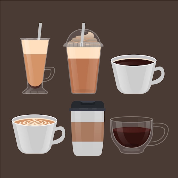 Бесплатное векторное изображение Типы кофе в ассортименте