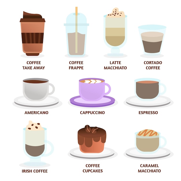 Free vector coffee types collection