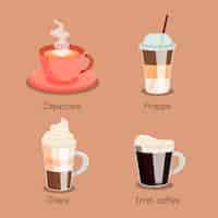 Бесплатное векторное изображение Коллекция типов кофе