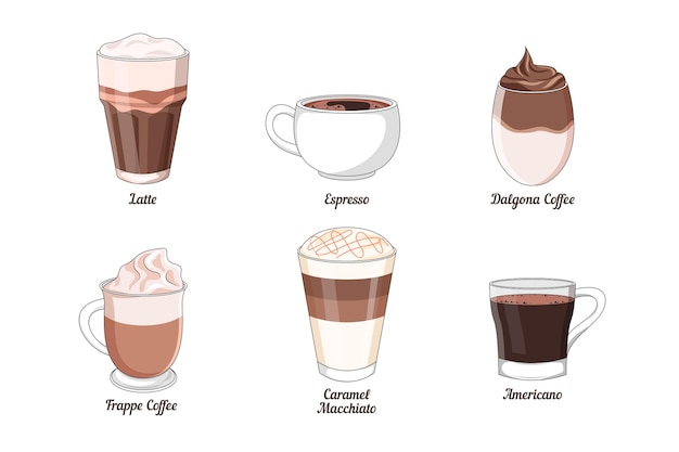 Free vector coffee types collection