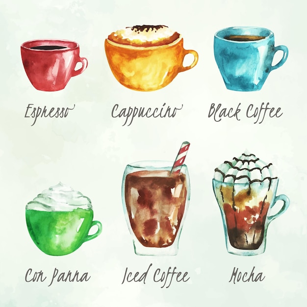 Free vector coffee types collection