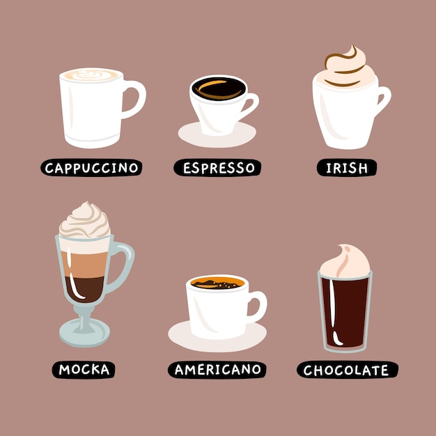 Концепция иллюстрации типов кофе