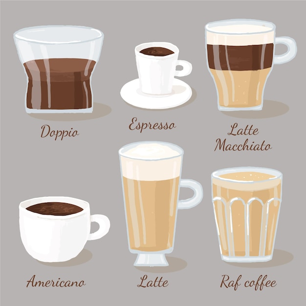 Vettore gratuito tipi di caffè illustrazione concetto