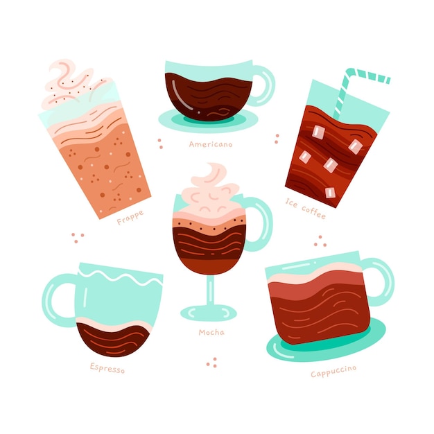 Free vector coffee types illustrations collection