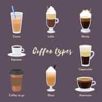 Free vector coffee types pack