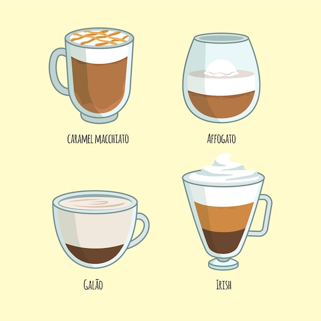 Free vector coffee types pack