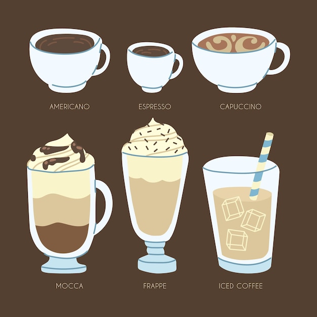 Free vector coffee types set