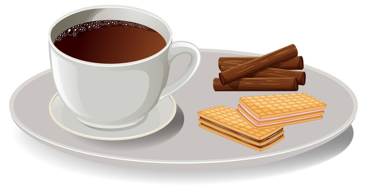 無料Vector ワッファーとシナモンスティックのコーヒー