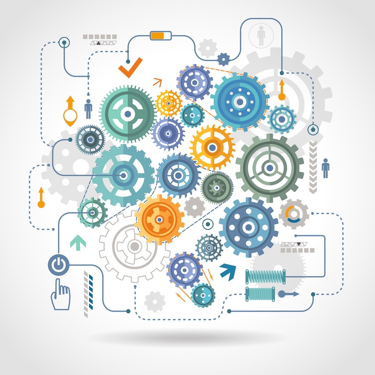 Free Vector cogged wheels gear mechanism schema poster
