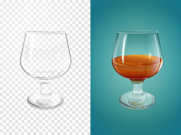 Бесплатное векторное изображение cognac 3d иллюстрация реалистичной посуды для коньяка коньяка.