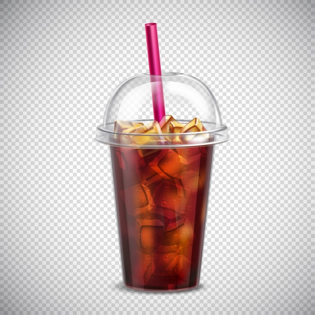 Free vector cola with ice realistic transparent