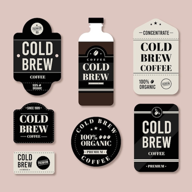 Free vector cold brew coffee labels collection