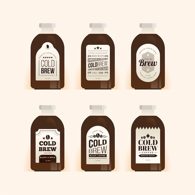 Free vector cold brew coffee labels pack