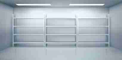 Free vector cold room in warehouse with empty metal racks