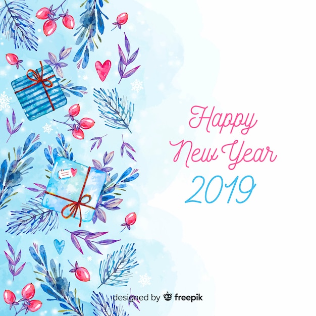 Free vector cold tones watercolor new year background