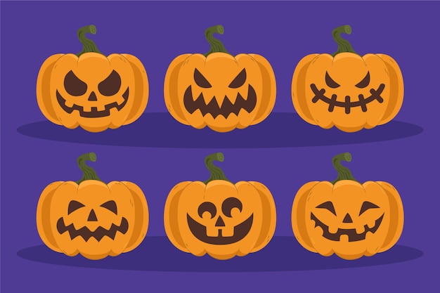 Colección de calabazas de halloween planas dibujadas a mano