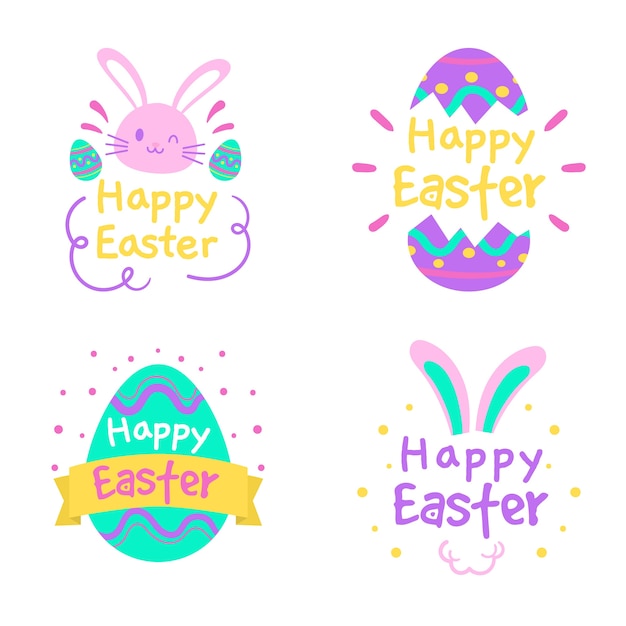Colección de insignias del día de pascua dibujado a mano