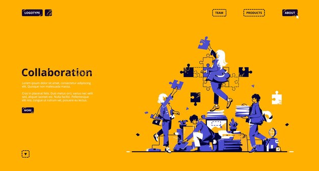 Collaboration and teamwork landing page. Concept of partnership, support and communication in business.