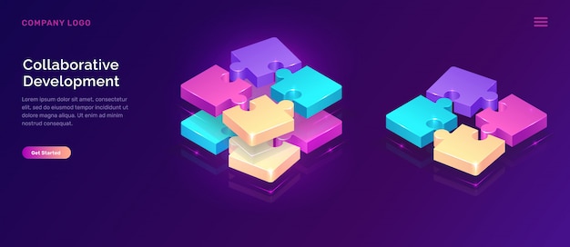 Collaborative development banner, isometric concept