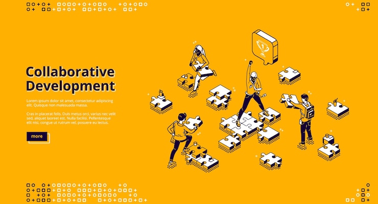 Free Vector collaborative development isometric landing page.