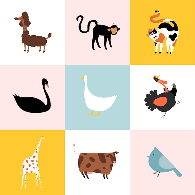 Free Vector | Collage of different kinds of animals Free Vector | Collage of different kinds of animals
