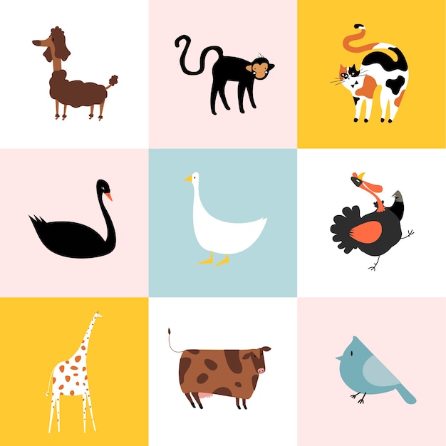 Free vector collage of different kinds of animals