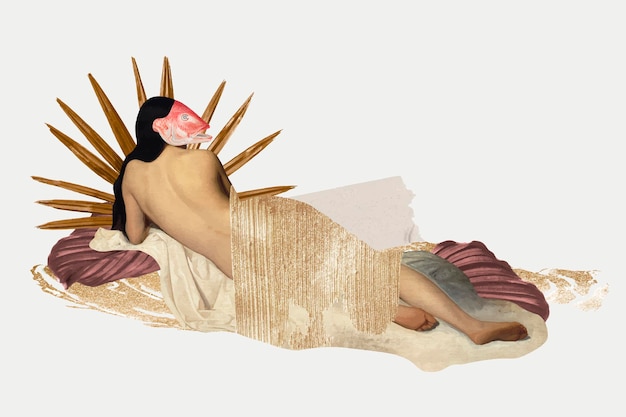 Collage feminine illustration vector, printable vintage mixed media art