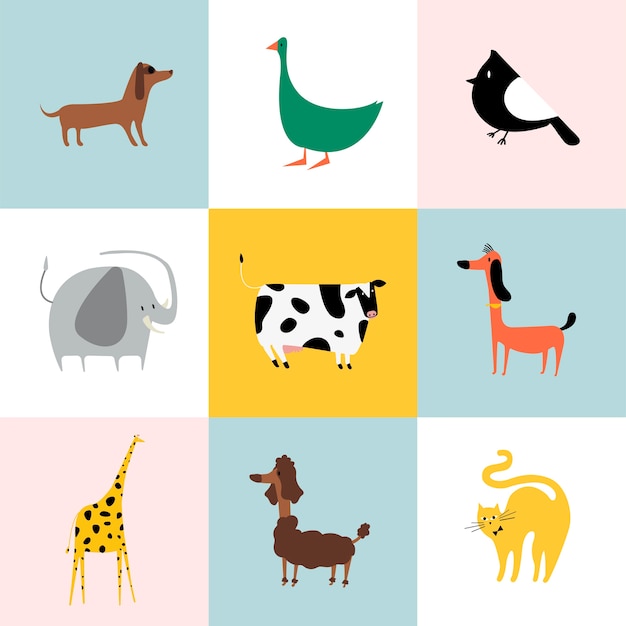 Бесплатное векторное изображение Коллаж различных видов животных