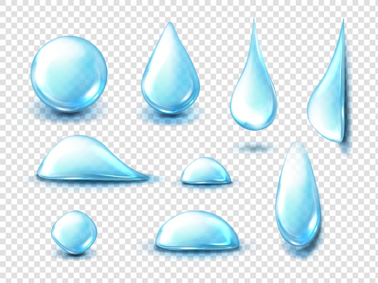 무료 Vector 콜라겐 방울, 다양한 모양의 맑은 이슬, 물이 뚝뚝 떨어지는 액체 수화 액체 방울, 물방울