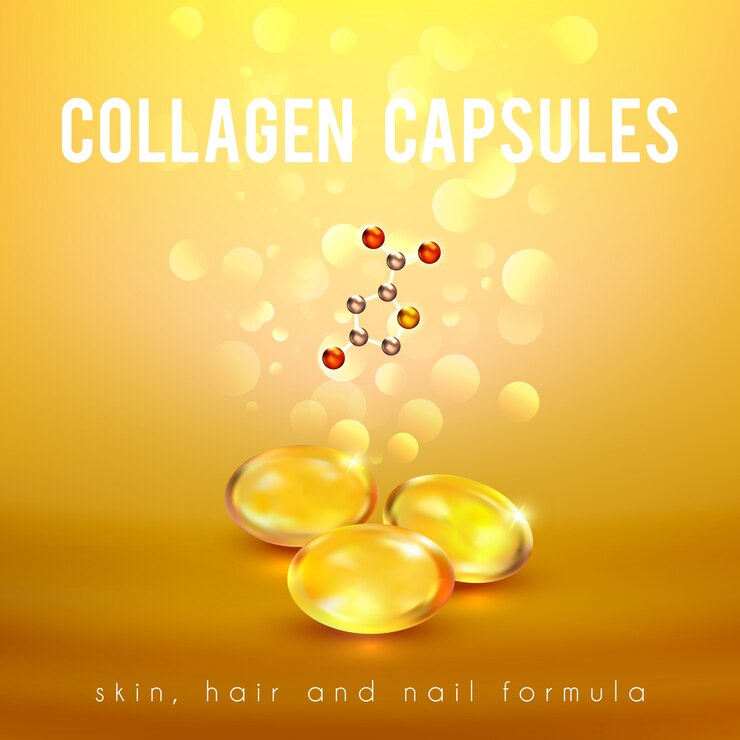 Free Vector collagen formula capsules golden background
