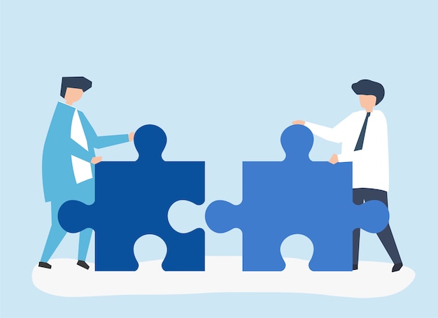 Free vector colleagues connecting jigsaw pieces together