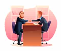 Бесплатное векторное изображение Коллеги пожимают друг другу руки агент по персоналу и сотрудник, успешные переговоры, собеседование при приеме на работу сотрудник нанимает соглашение о деловом партнерстве для сотрудничества