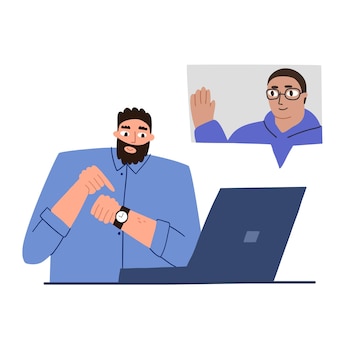 Colleagues talk to each other via video link. online working meeting. video conferencing, work from home. vector illustration flat.