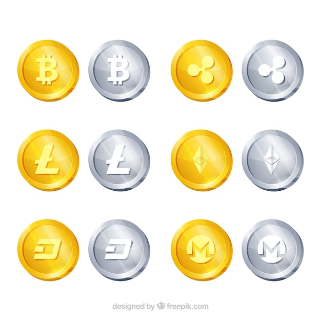 Free vector collection of 12 cryptocurrency coins