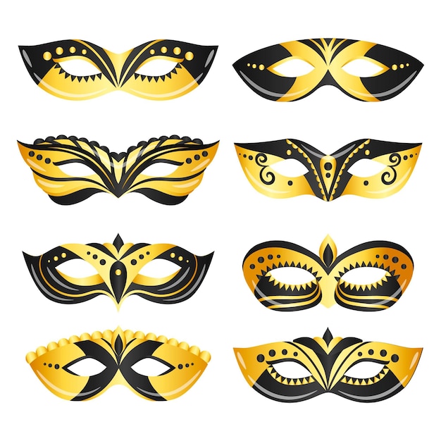 Free vector collection of 2d luxury venetian carnival masks