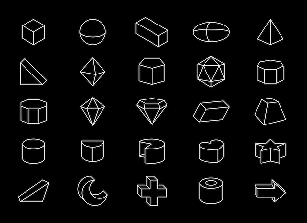 Free vector collection of 3d geometric shapes in line style vector