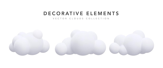 Collection of 3d white clouds isolated on white
