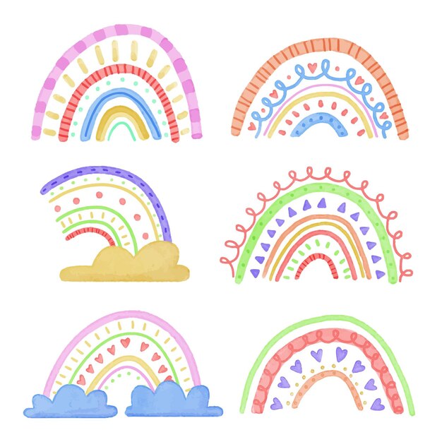 Free Vector collection of abstract colorful rainbows with clouds