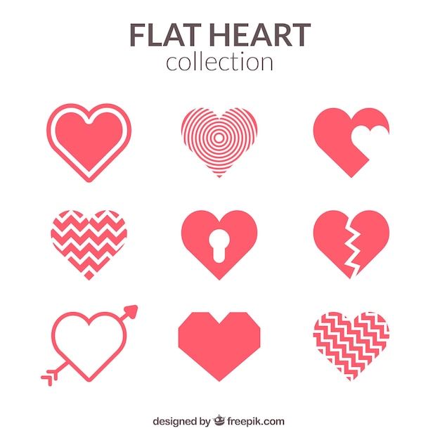 Коллекция абстрактных сердца в плоском дизайне