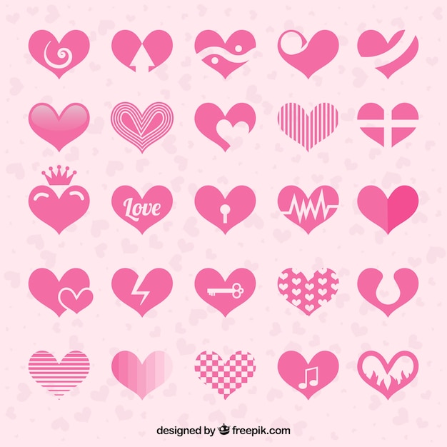 Collection of abstract pink hearts