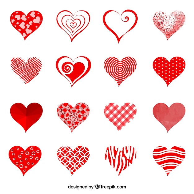 Collection of abstract red hearts