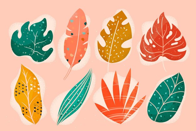 Collection of abstract tropical leaves