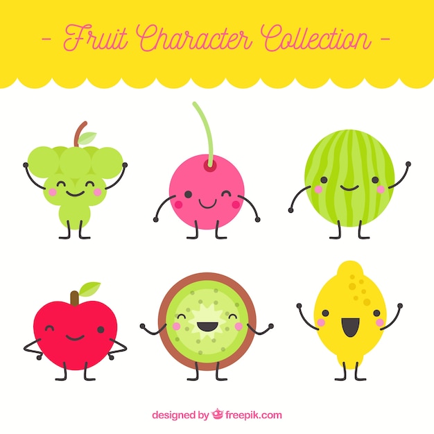 Коллекция очаровательных персонажей фруктов