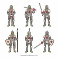 Free vector collection of armor knight with different postures