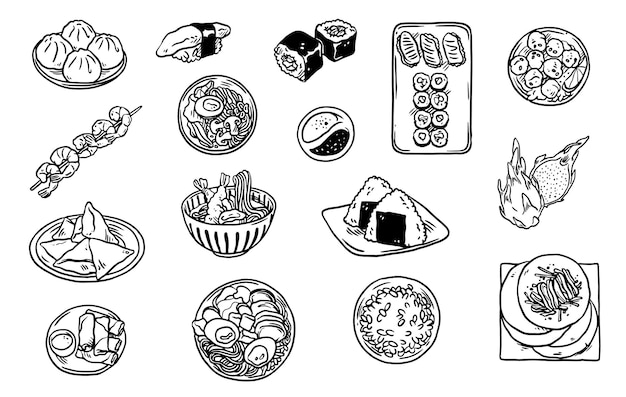 Collection of asian food doodles