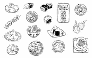 Free vector collection of asian food doodles