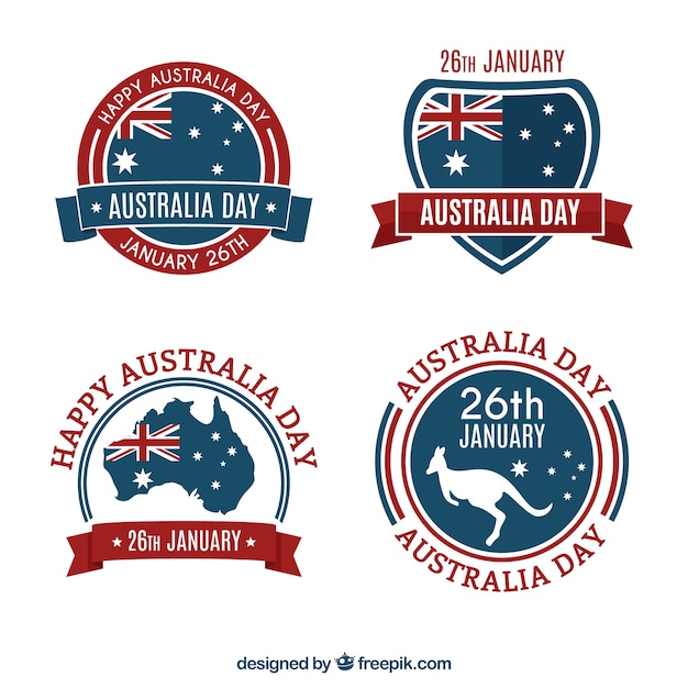 Free vector collection of australia day badges in flat design