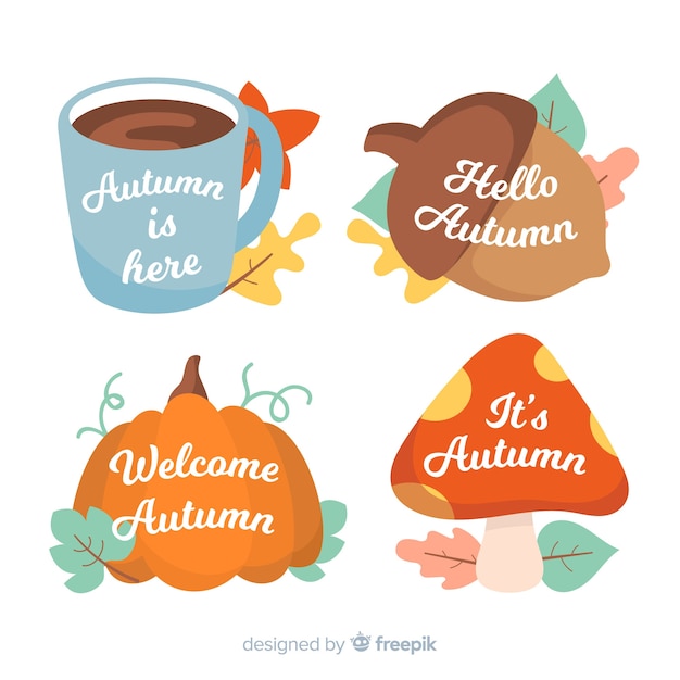 Free vector collection of autumn badges flat design