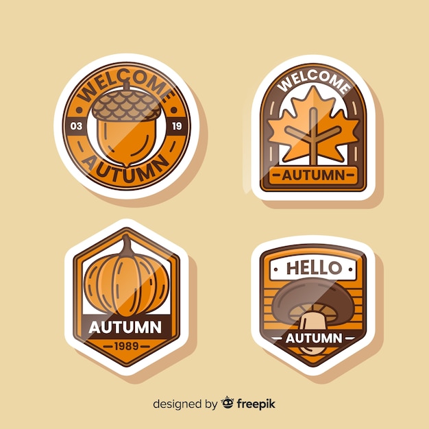 Free vector collection of autumn badges flat design