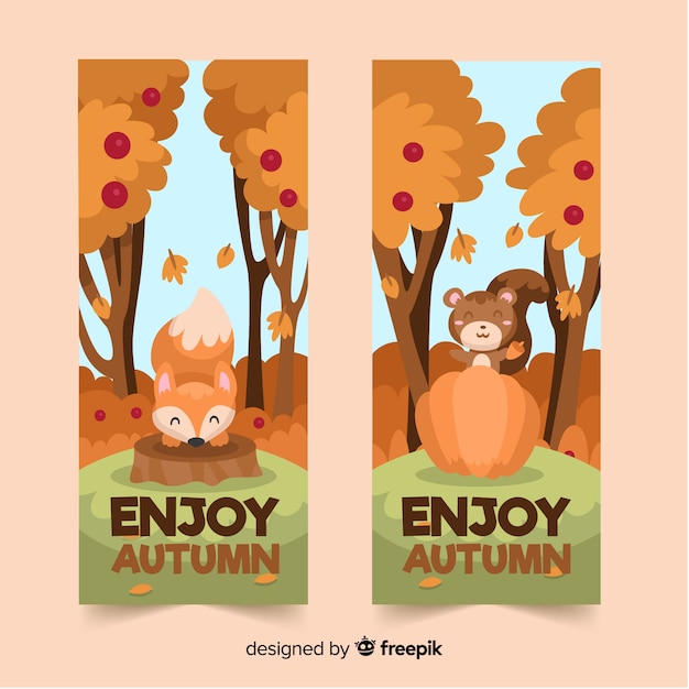 Collection of autumn banner flat style